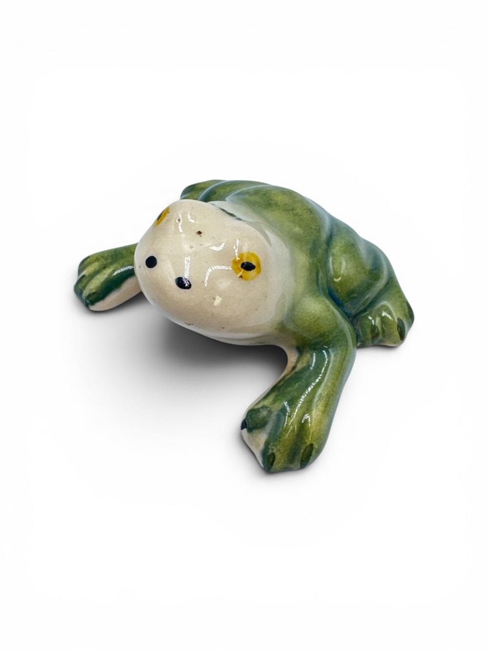 Vintage Ceramic Frog Figurine Green Hand Painted Toad Amphibian Japan Style 3”